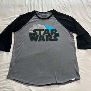 Star Wars Our Universe Millennium Falcon Raglan Baseball Tee Gray Black 2XL
